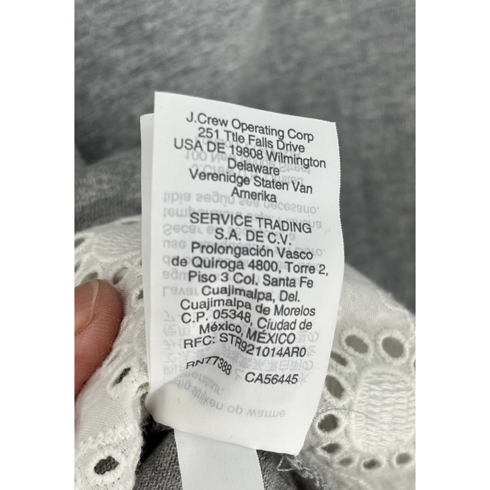 J by J Crew Womens L Cotton Eyelet Trim Hem Gray Top Long Sleeve Relaxed - Picture 8 of 8